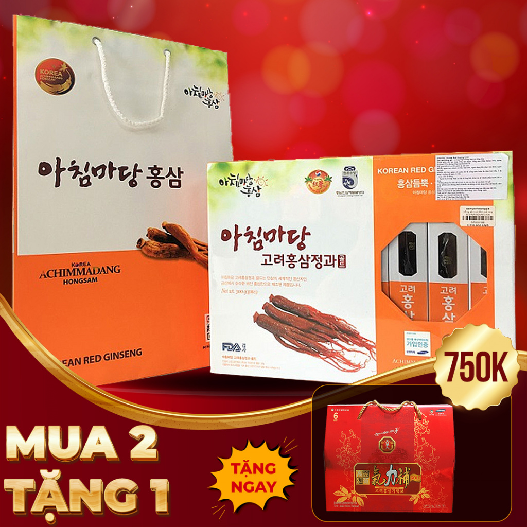 Hồng Sâm Nguyên Củ Tẩm Mật Achimmadang Hàn Quốc Hộp 300g ( 8 Củ )