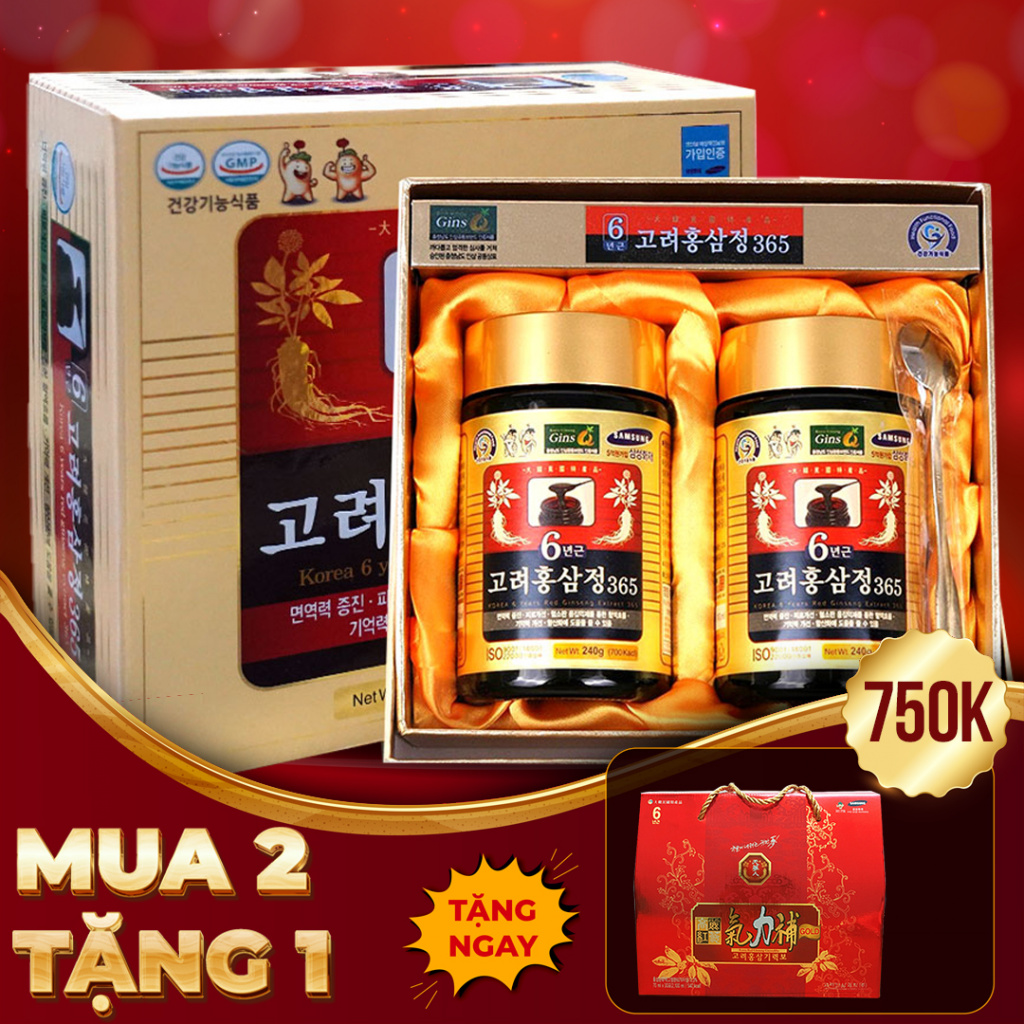 Cao Hồng Sâm 365 Hàn Quốc 6 Năm Tuổi Hộp 2 Lọ x 250g